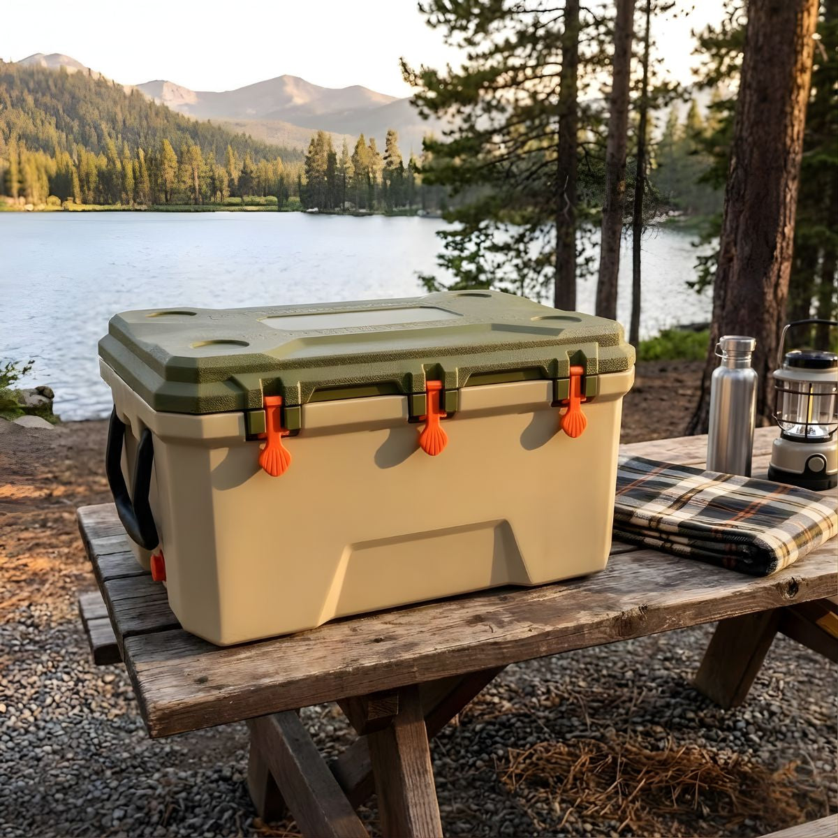 Cooler Portátil 145L (88x57x48cm) con Drenaje Inferior. Hielera de Alta Capacidad con Tapa Sellada, Porta Vasos y Asa de Transporte.