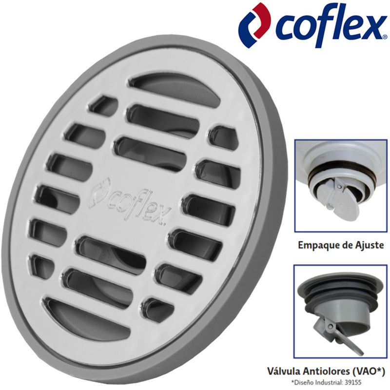 DESAGUE PARRILLA DE BANO "COFLEX" DE METAL  REDONDA   2" DRENAJE