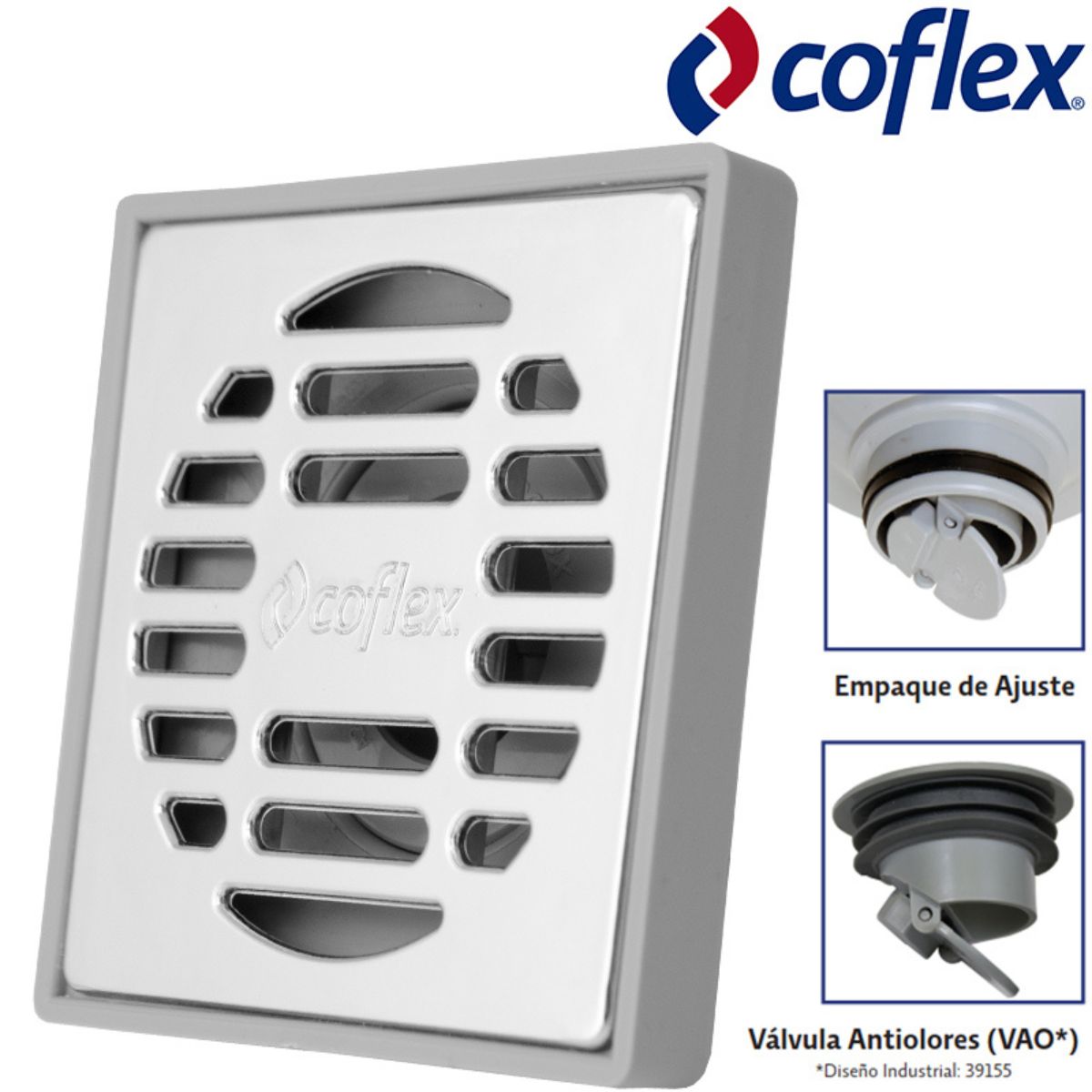 DESAGUE PARRILLA DE BANO "COFLEX" DE METAL CUADRADA  2" DRENAJE