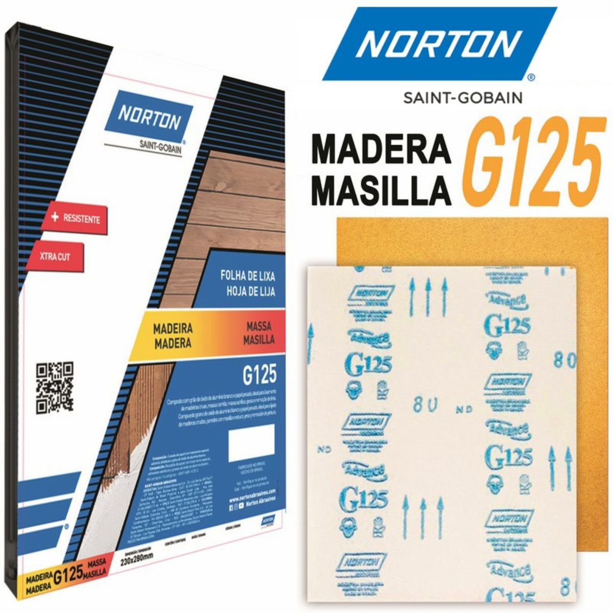 LIJA  NORTON P/Madera G125 (25pcs) Amarilla Papel Pesado  #80