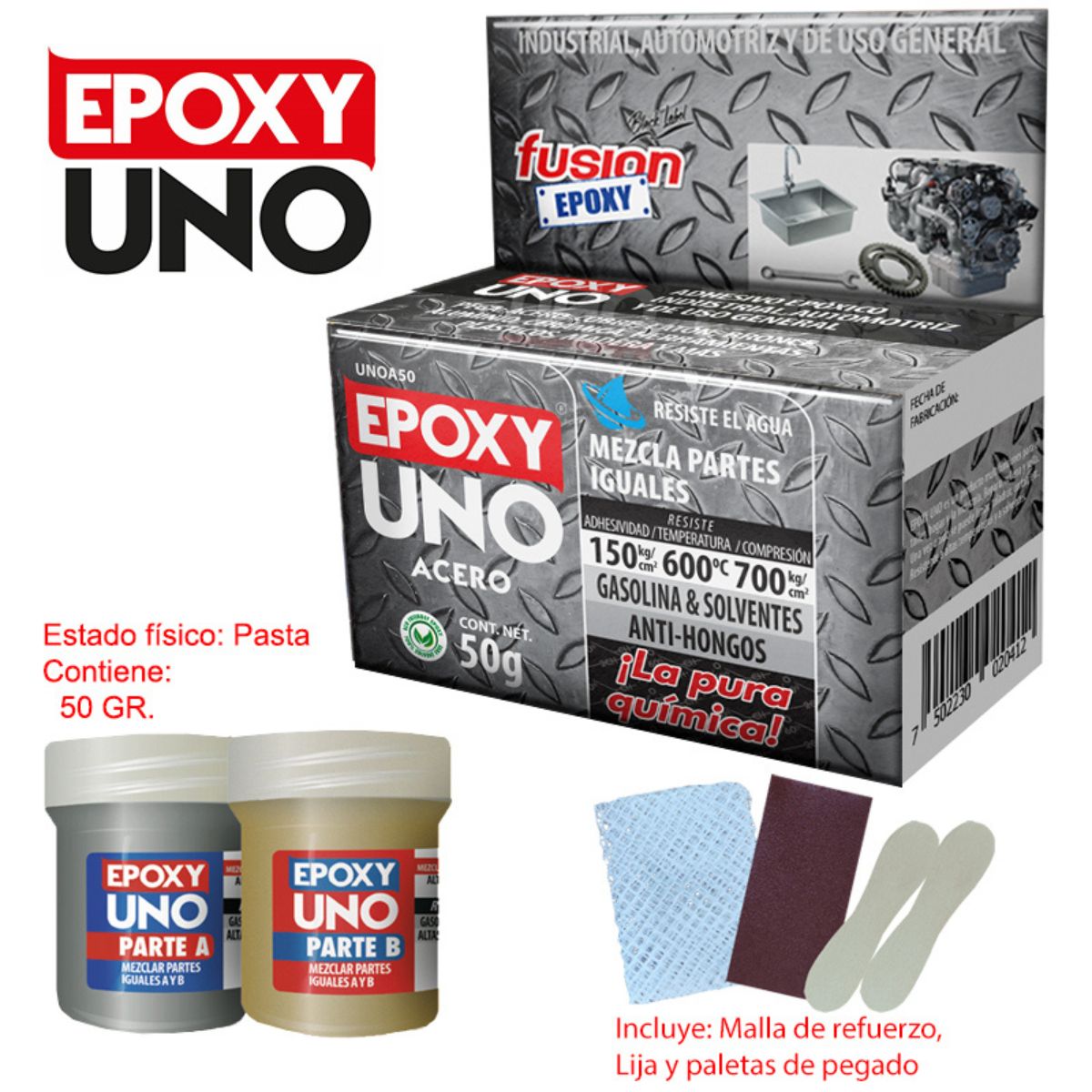 EPOXY UNO "FUSION EPOXY"   50 GRAMOS  ACERO