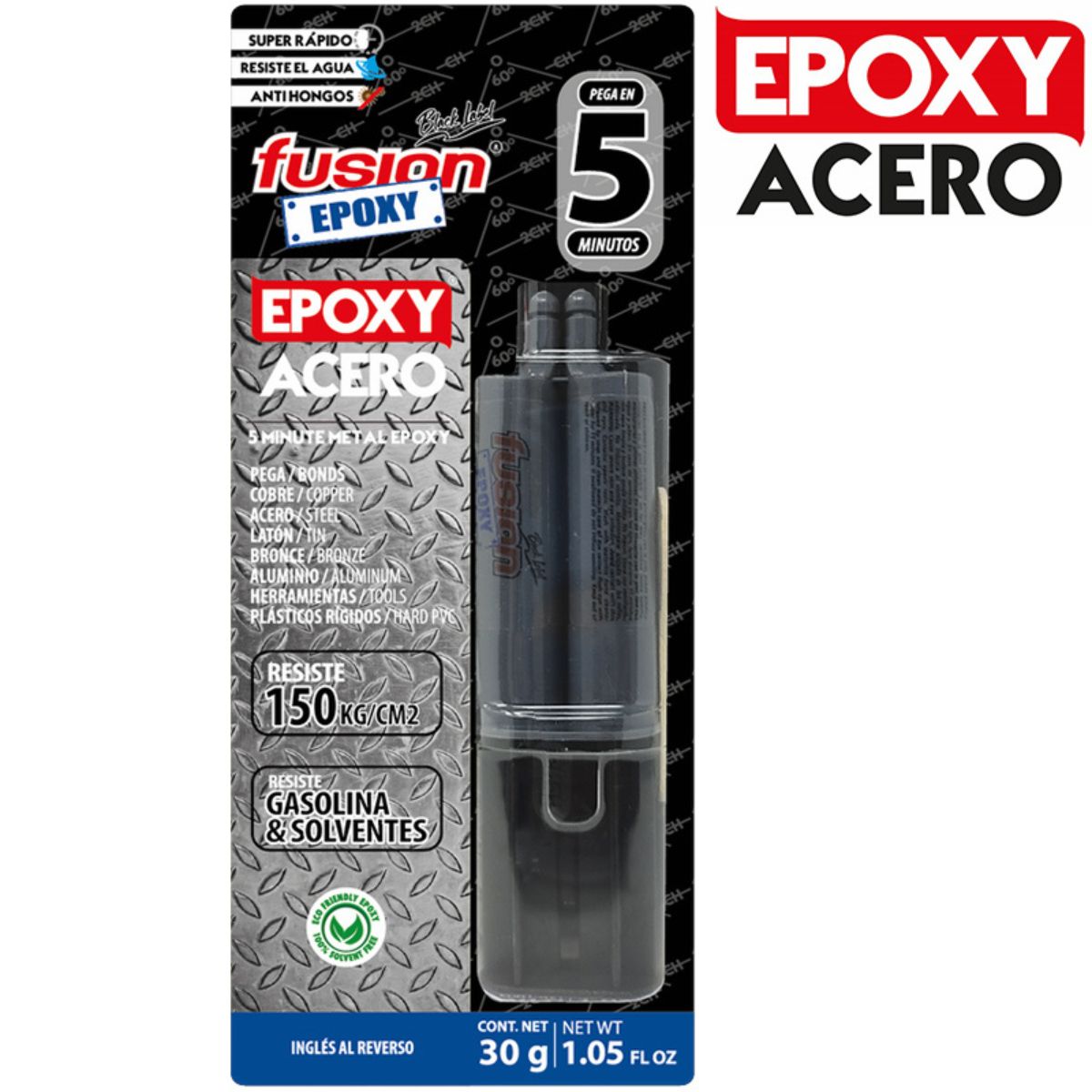 EPOXICO  JERINGA "FUSION EPOXY" 5 MINUTOS ACERO