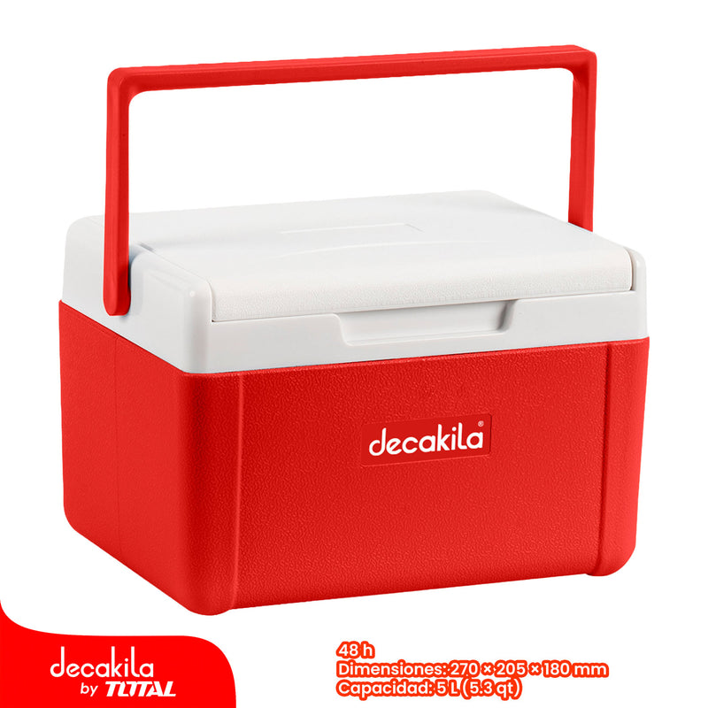 Cooler Portátil 5L/5.3QT Tiempo en frío: 48hrs. 27x20.5x18 cm, Ideal para 6 latas de Coca Cola 550ml. Hielera