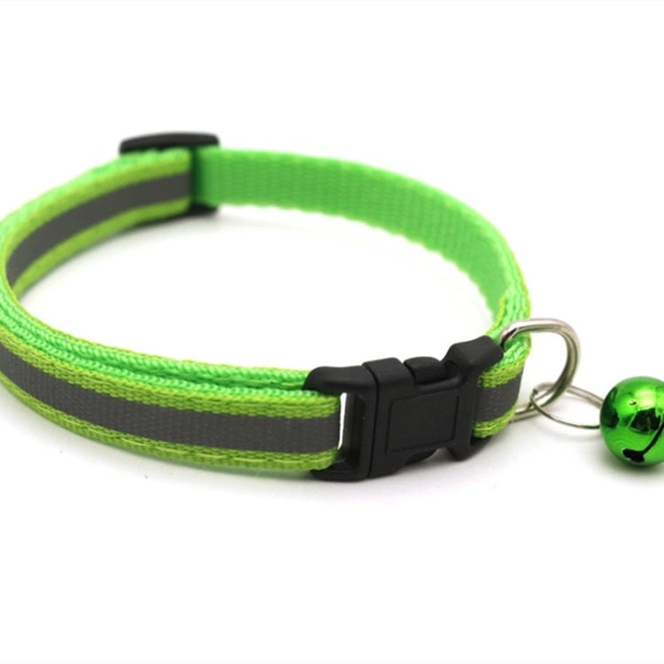 Collar reflectivo con cascabel para mascotas. Ajustable. Color Verde caña. 1cm de Ancho