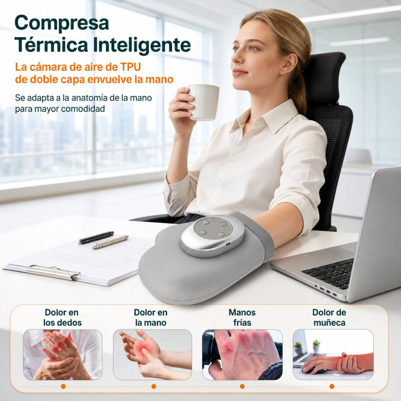 Masajeador de Manos y Muñecas Inalámbrico con Calor Vibración y Presión de Aire Recargable 2000mAh 5W 5V. Máquina de masajes de Dedos y Palma con Terapia de Presión.