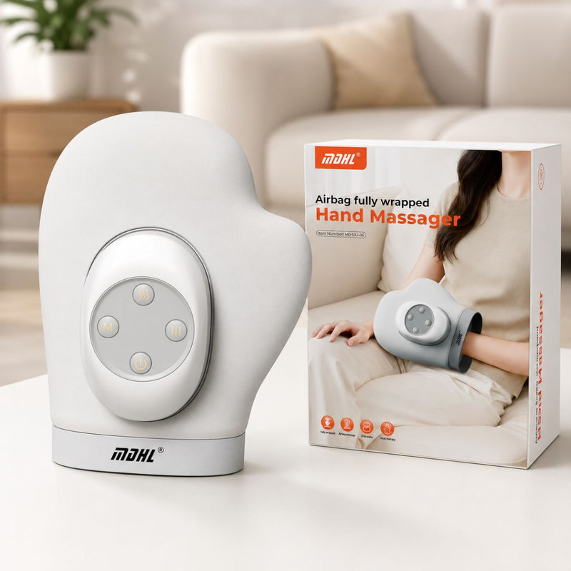Masajeador de Manos y Muñecas Inalámbrico con Calor Vibración y Presión de Aire Recargable 2000mAh 5W 5V. Máquina de masajes de Dedos y Palma con Terapia de Presión.