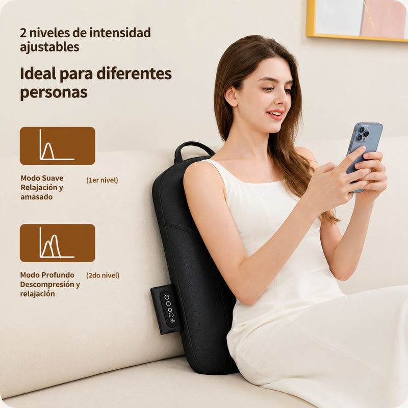 Masajeador Lumbar Eléctrico con Soporte de Cintura y Compresa Caliente de 10W y 7.4V Batería 2000mAh. Color Negro