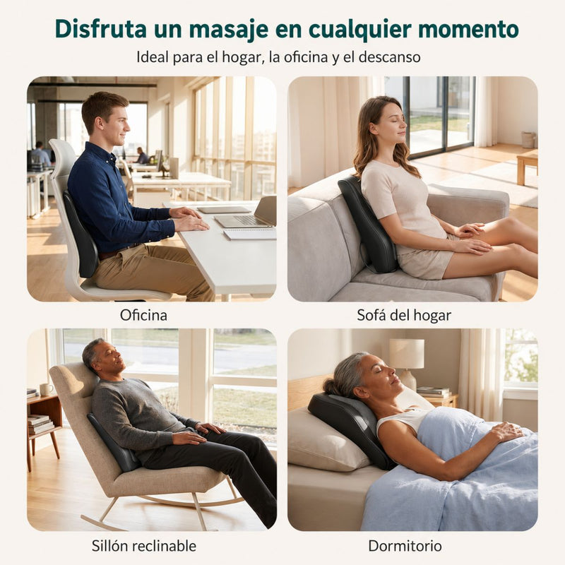 Masajeador Lumbar Eléctrico con Soporte de Cintura y Compresa Caliente de 10W y 7.4V Batería 2000mAh. Color Negro