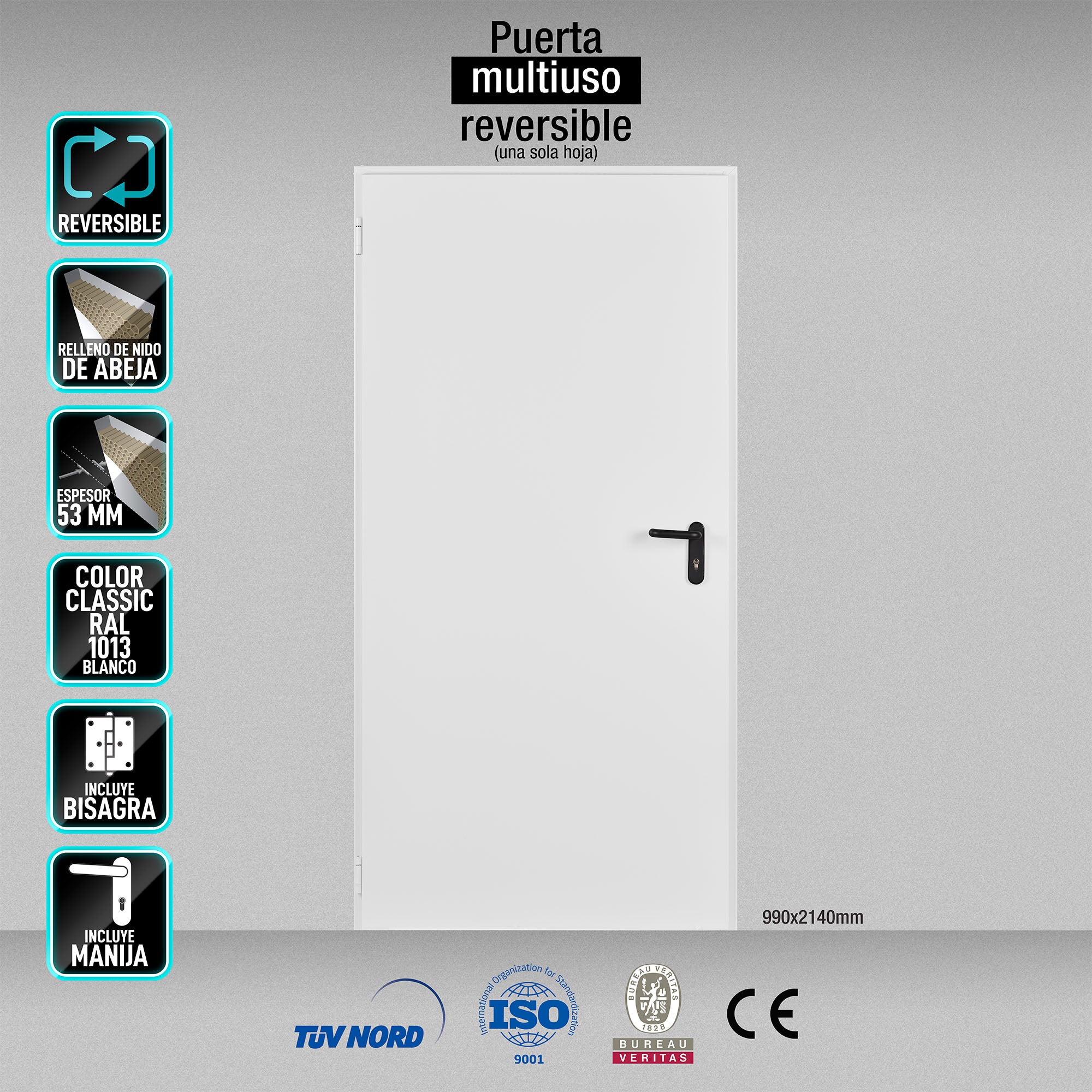 Puerta Multiuso Reversible 990x2140mm marco MC3 color Blanco 1013