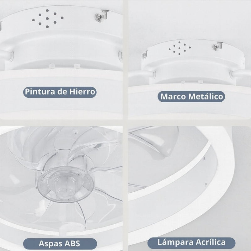 Abanico De Techo 13" Con Luz Led Dimeable. Ventilador A Control Remoto y Control Por Voz Offline. Color Blanco.