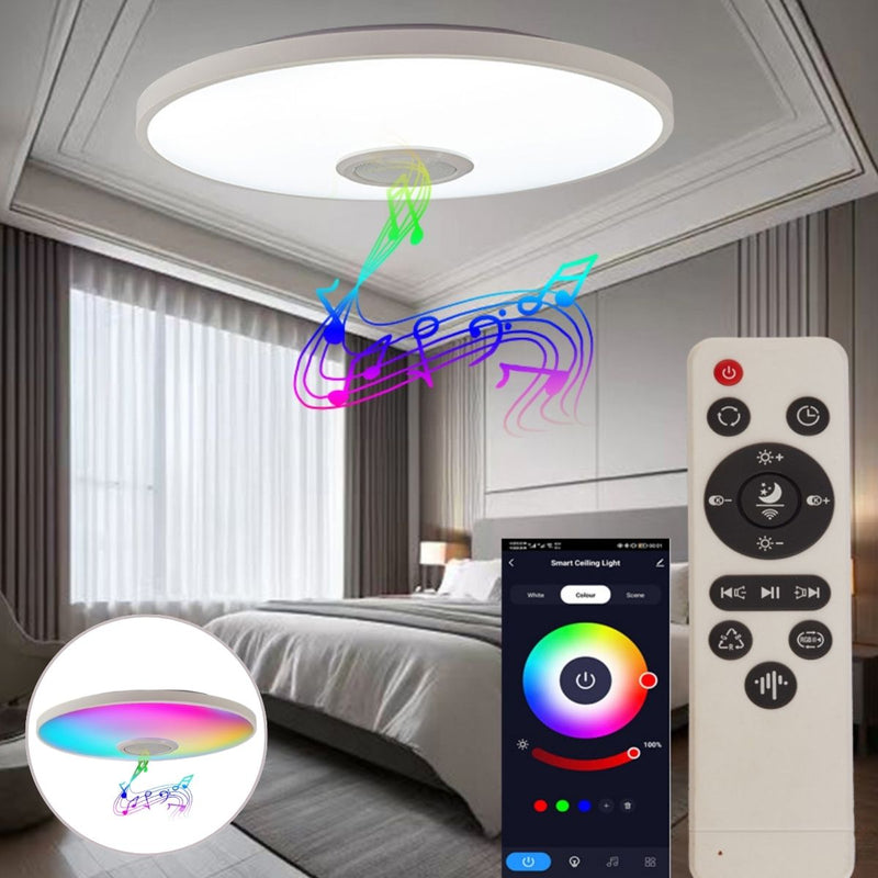Lámpara De Techo Led Inteligente RGB Con Bocina Wifi Bluetooth Con Control Remoto Y App Tuya 36W 11.8” (30cm). Cobertura 5-10m².