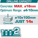 Taladro Rotomartillo inalámbrico 16V. Perforación en concreto:18mm. Incluye batería y cargador.