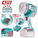 Lámpara De Trabajo Inalámbrica 42V. 2800 Lumens. Cabeza giratoria de 130°. Incluye Cargador y Batería. Linterna