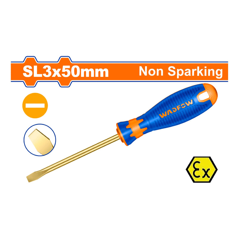 Destornillador plano SL3x50mm. Antichispas. Mango redondo.