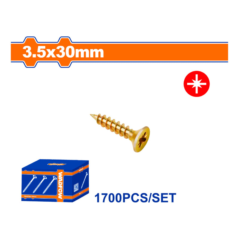 Tornillo para aglomerado Pozidrive. 3.5x30mm. Cabeza doble avellanada. Acero al carbono. (1700 pzas)