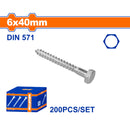 Tornillos Hexagonales 6x40mm de rosca parcial para Madera. Acabado Zinc 200 pzas.