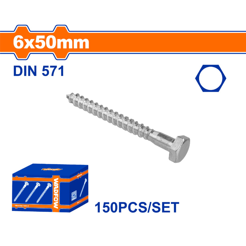 Tornillos Hexagonales 6x50mm de rosca parcial para Madera. Acabado Zinc 150 pzas.