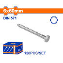 Tornillos Hexagonales 6x60mm de rosca parcial para Madera. Acabado Zinc 120 pzas.