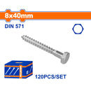 Tornillos Hexagonales 8x40mm de rosca parcial para Madera. Acabado Zinc 120 pzas.