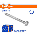 Tornillos Hexagonales 8x60mm de rosca parcial para Madera. Acabado Zinc 70 pzas.