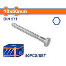 Tornillos Hexagonales 10x50mm de rosca parcial para Madera. Acabado Zinc 50 pzas.