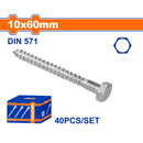 Tornillos Hexagonales 10x60mm de rosca parcial para Madera. Acabado Zinc 40 pzas.