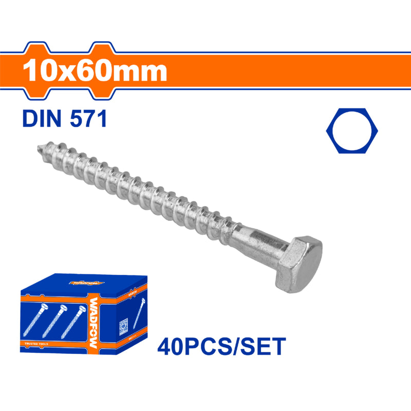 Tornillos Hexagonales 10x60mm de rosca parcial para Madera. Acabado Zinc 40 pzas.