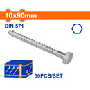 Tornillos Hexagonales 10x90mm de rosca parcial para Madera. Acabado Zinc 30 pzas.