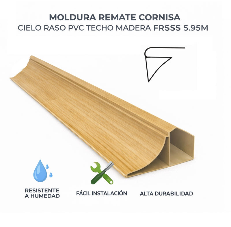 Moldura remate accesorio cornisa Cielo Raso PVC techo Fresno Madera 5.95m Resistente a Humedad Fácil Instalación Alta Durabilidad