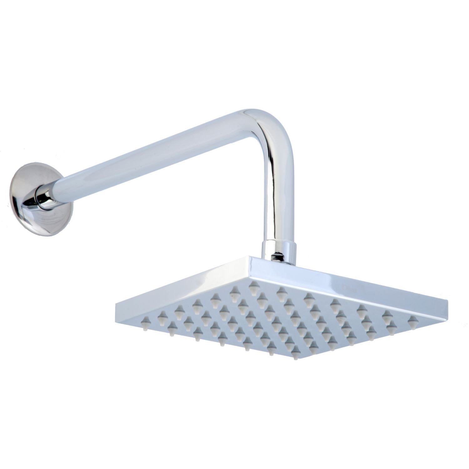 Regadera ducha de plato cuadrada con brazo y chapetón. Cuerpo y brazo en latón . Acabado cromo