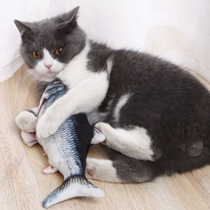 Juguete para Gato pez electronico de movimiento. Carga USB. Tamaño 30cm Color Gris