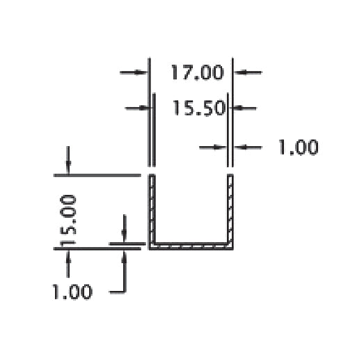 Uchanel inox 15 mm glass. 3 mts largo.T-304. acabado satinado S7