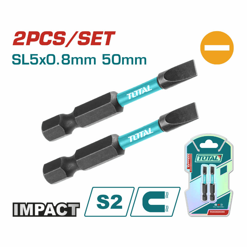 Puntas de Destornillador de Impacto SL5 50mm S2 Set de 2 pzas. Magnético. Tipo Plano.