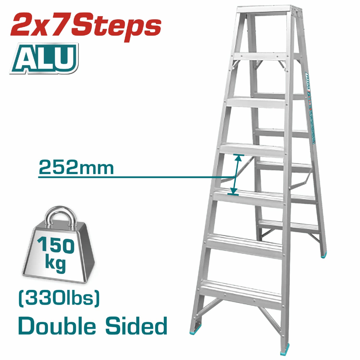 Escalera de tijera aluminio 7 pasos. 1,8 mts