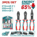 Alicates de Combinacion de 8", de Punta larga de 8.5", de corte diagonal de 8". Se vende en set. Salva 65% de fuerza