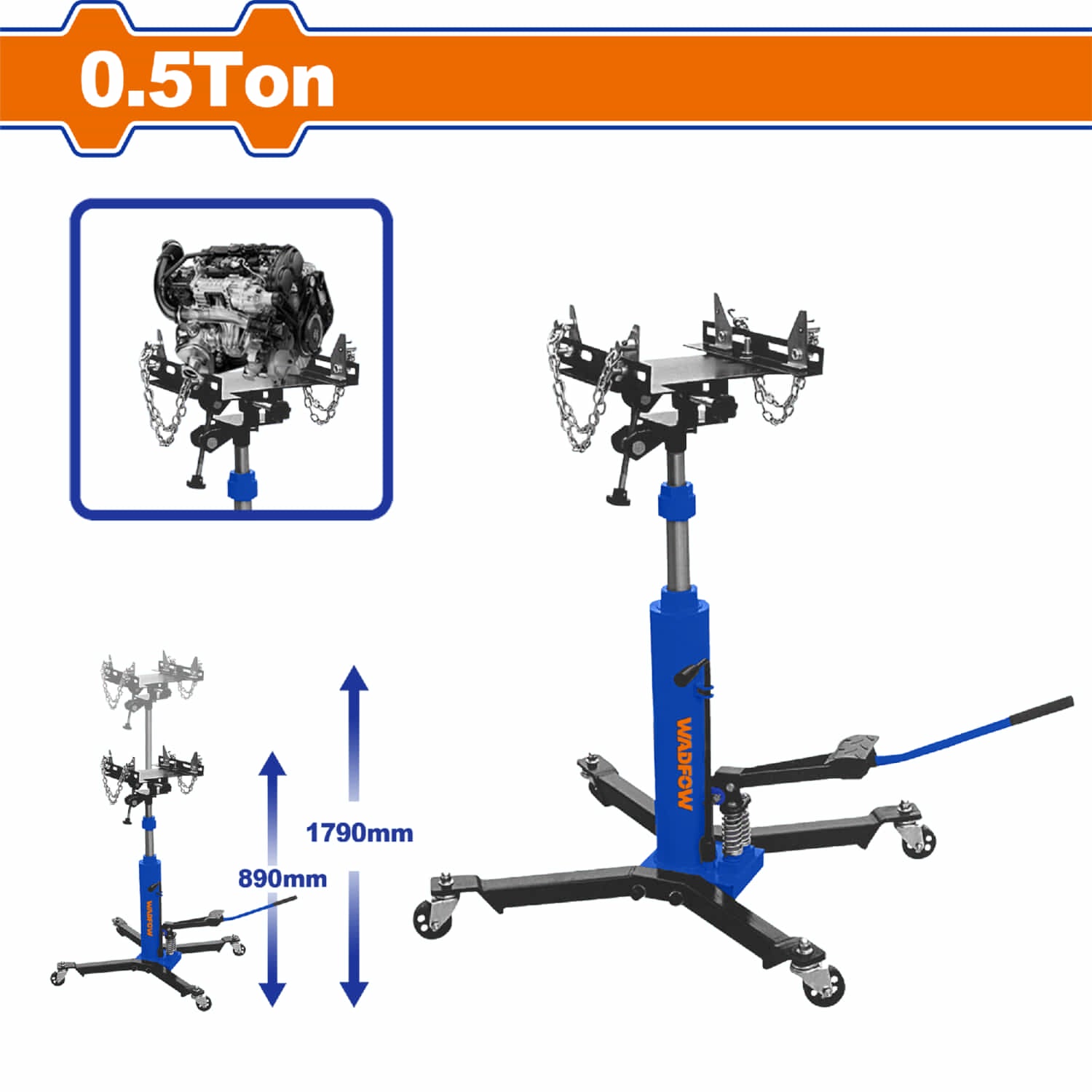 Gato Hidráulico para Elevación De Transmisiones, Motor Y La Transmisión Con Ruedas. Cap. 0. 5 Ton