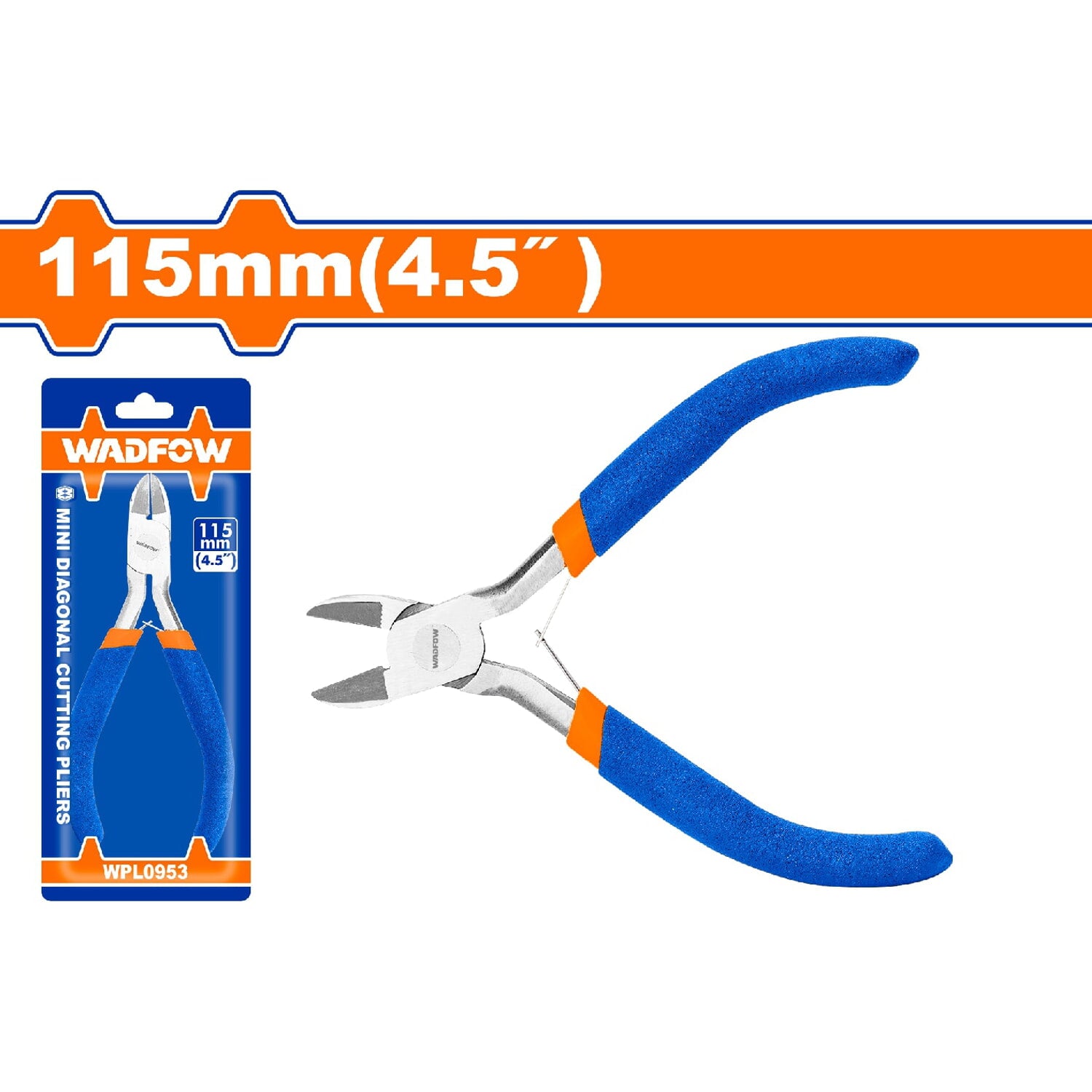 Mini Alicate de corte diagonal 115mm(4.5") Pulido y antióxido. Con mango de plástico.