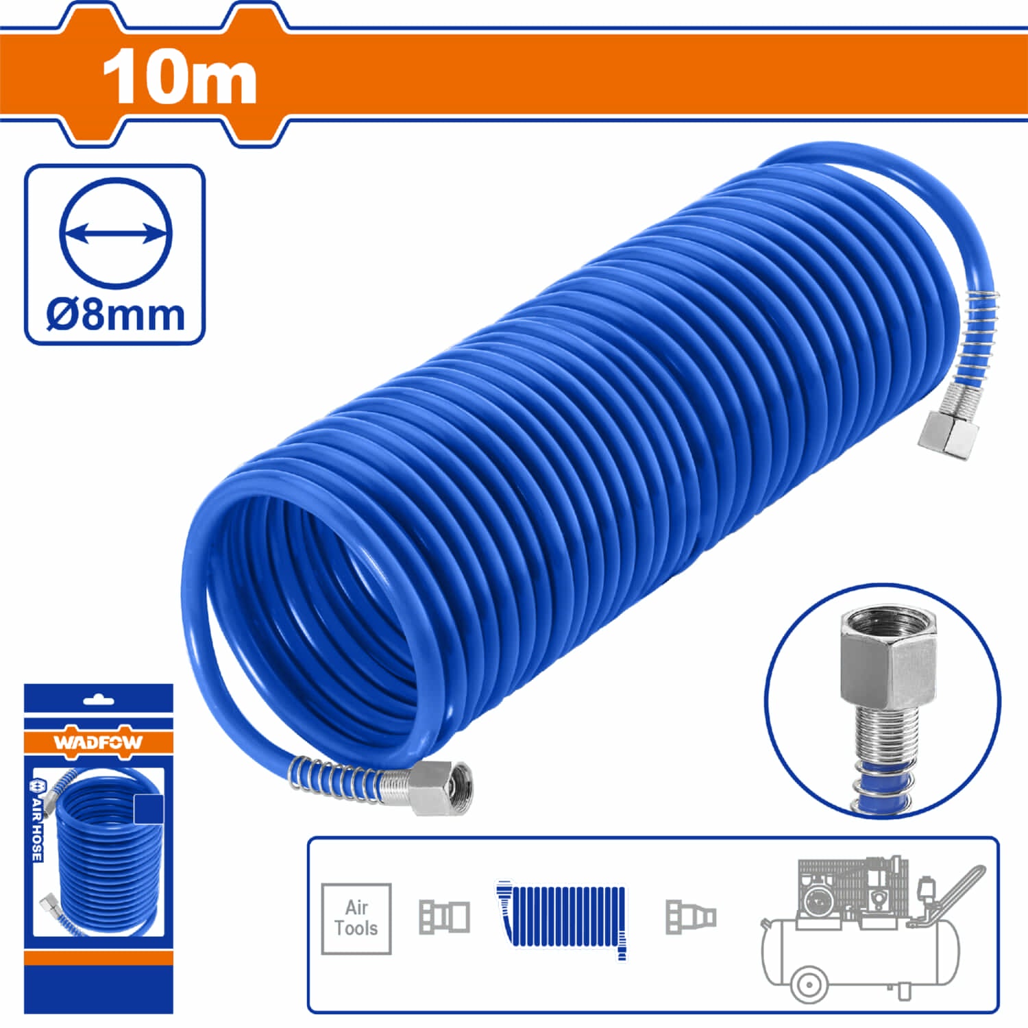 Manguera de aire de 10m. Diámetro 8mm. Solo con conectores roscados.  Para compresor