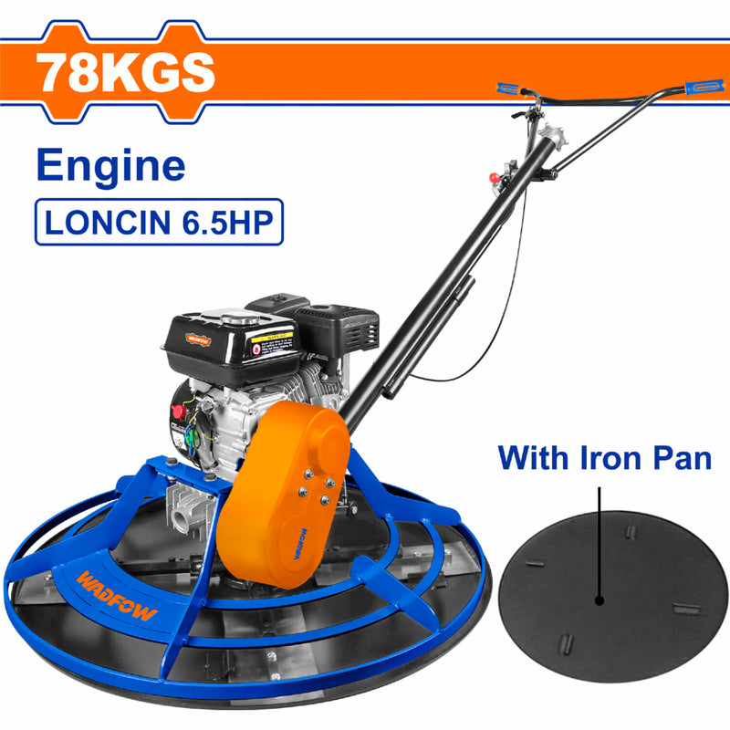 Llana de Poder a Gasolina. Potencia del motor: 4.8Kw (6.5HP). Peso: 78kg. Con plato de hierro. 91cm helicoptero