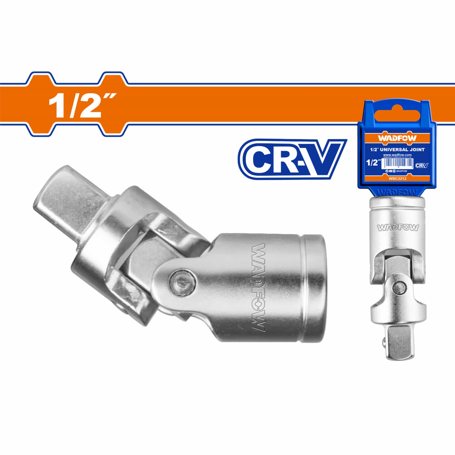 Junta Universal de 1/2". CR-V. Material: 50BV30. Tratamiento térmico. Cromado.