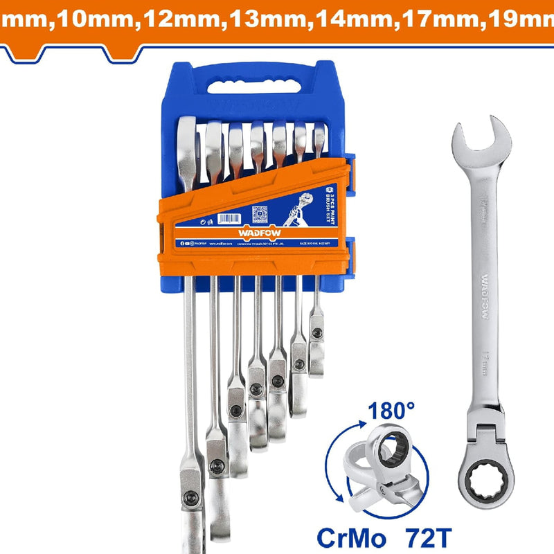 Llaves combinadas flexibles Ratchet de 7 pzas. 8-19mm. Acabado pulido. Cr-V (Juego)