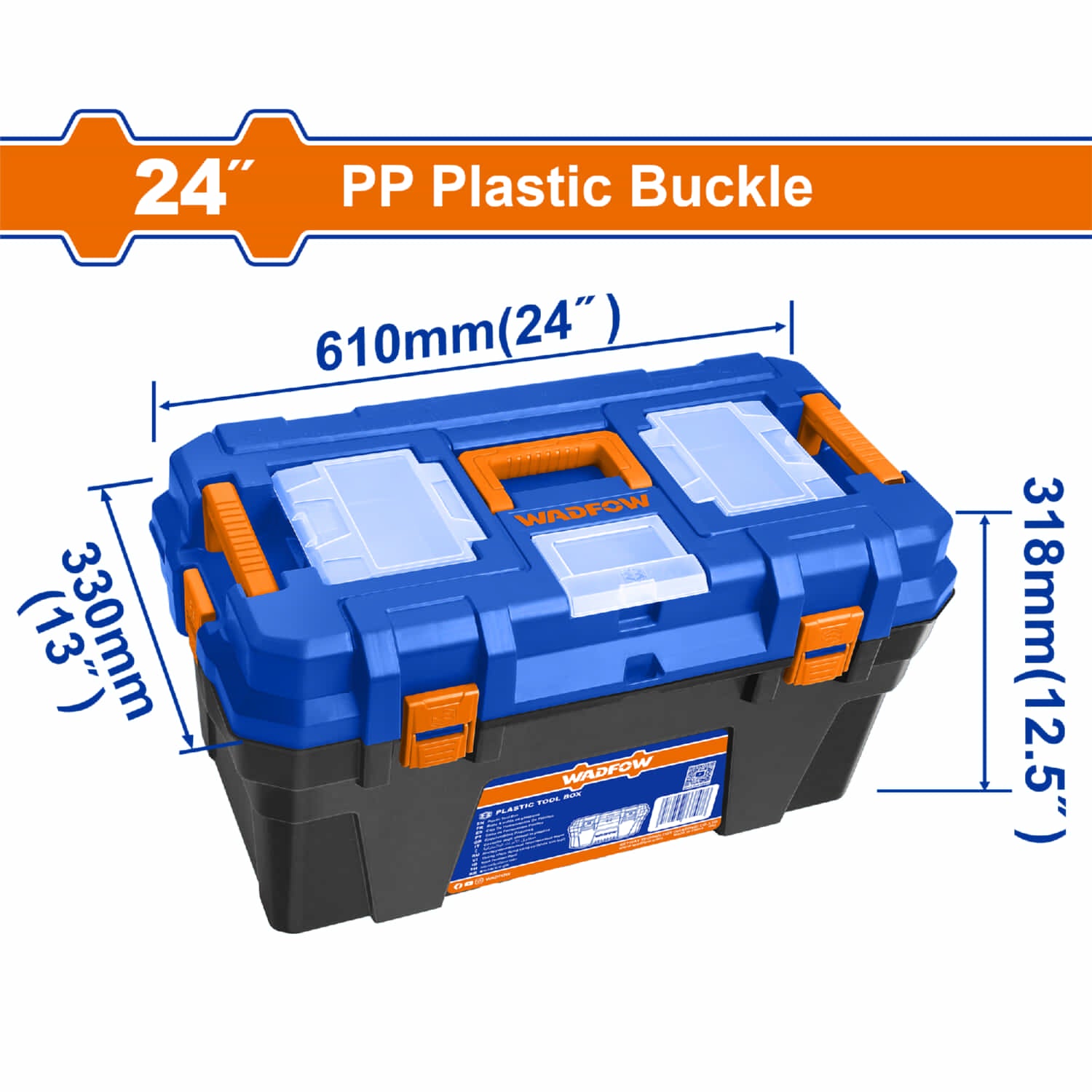 Caja de Herramientas 24" de Plástico  610mm(24")x330mm(13")x318mm(12.5") Carga Máx: 22Kg. Organizador de Herramientas.