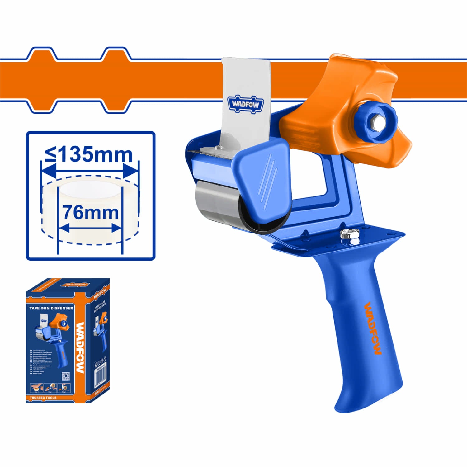 Dispensador de Cinta Adhesiva de 165mm Diámetro Corte: 55mm con Perilla Ajustable. Cinta Embalaje