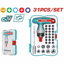 Destornillador Llave T Mixto ratched Cr-v. Magnético. Puntas variadas. Set de 31 piezas.