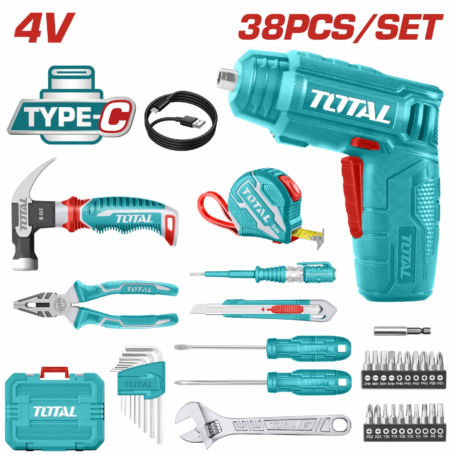 Juego de herramientas atornillador electrico drill de 38 piezas Incluye accesorios y maletin.