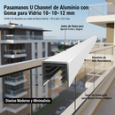 U channel pasamanos de aluminio Color Inox con goma, 5.8m de largo, 24.4mm alto y ancho Externo Y 21.4mm alto y ancho Interno