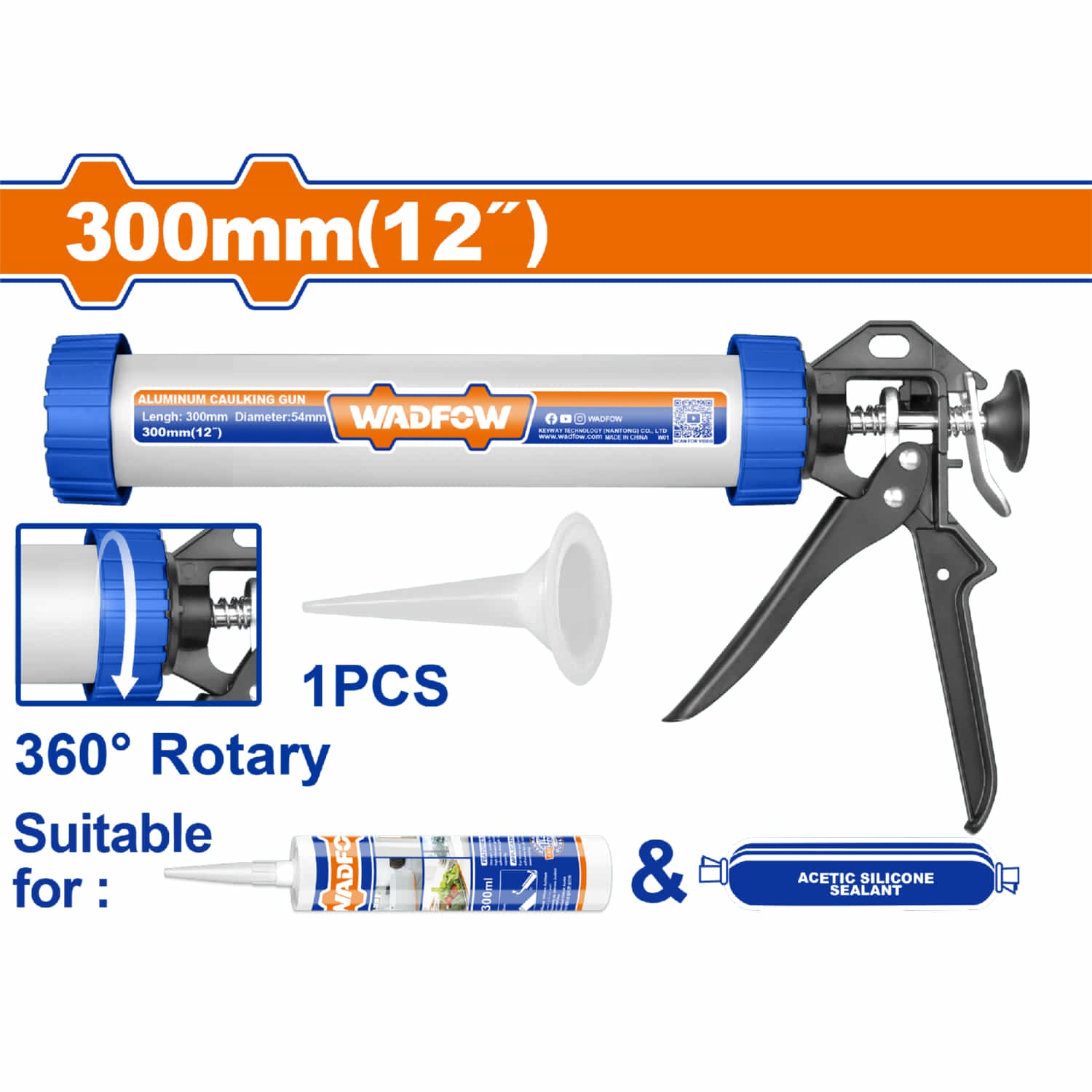 Pistola de silicón de 12" Calafateadora de aluminio 2 en 1 para salchichas o cartuchos.