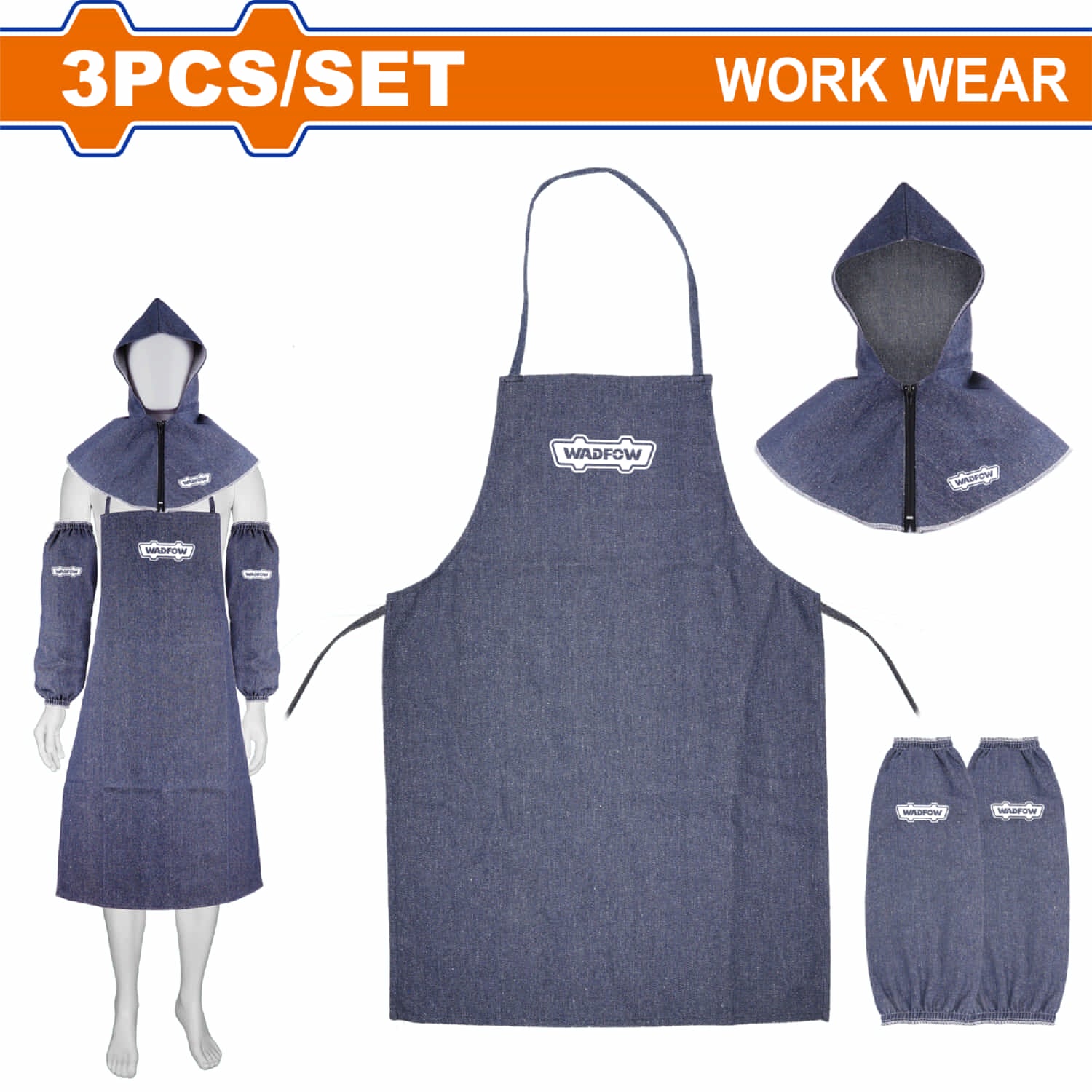 Delantal, manga y sombrero de mezclilla para soldador. Brinda protección. Set de 3 piezas. Para soldar