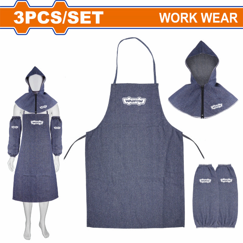 Delantal, manga y sombrero de mezclilla para soldador. Brinda protección. Set de 3 piezas. Para soldar