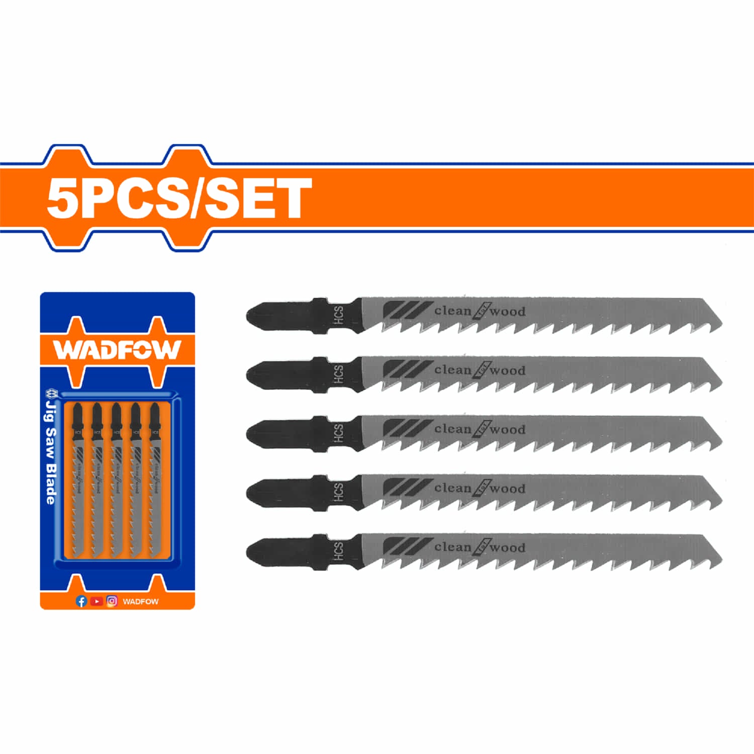 Hojas para sierra caladora HCS Corte Limpio Madera. 74mm. (6 TPI) Set de 5 pzas. Dientes molidos y cónicos.